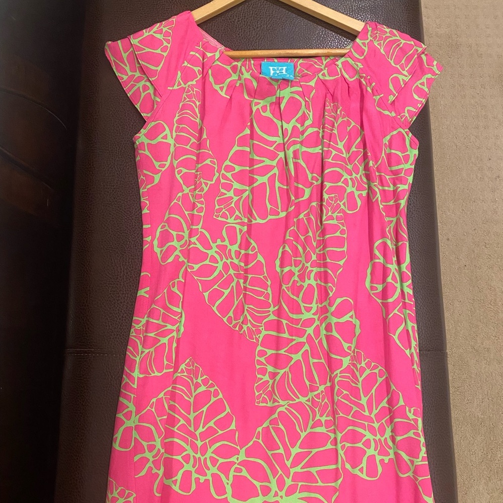 Hot pink and green dress